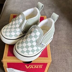 Vans Kids Mint Checkered Slip-On Sneakers